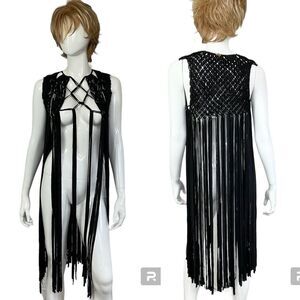 NEW MILONGA Beach Wear Black Macrame Fringes Cover up One Size